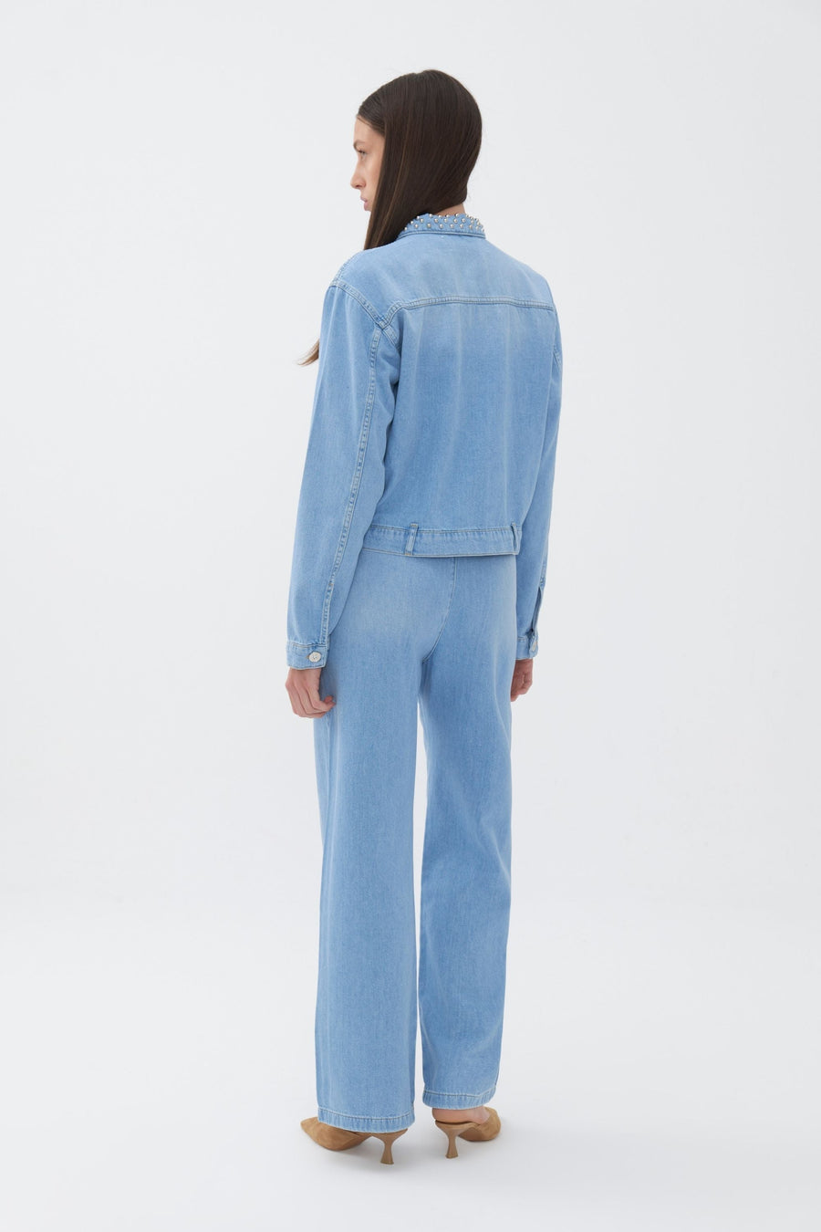 Pleated Wide Leg Blue Jeans
