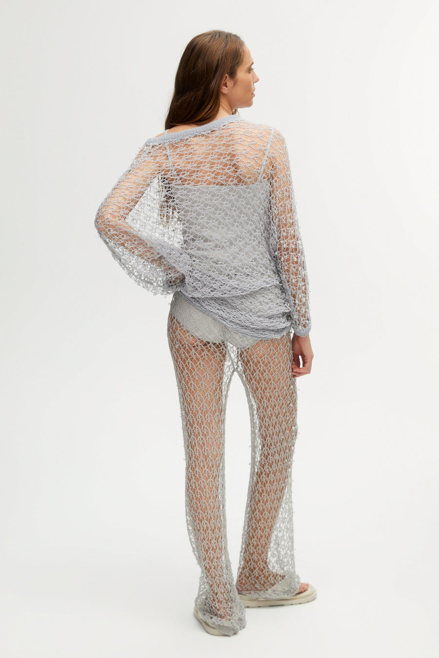 Gray Shimmering Threaded Mesh Pants