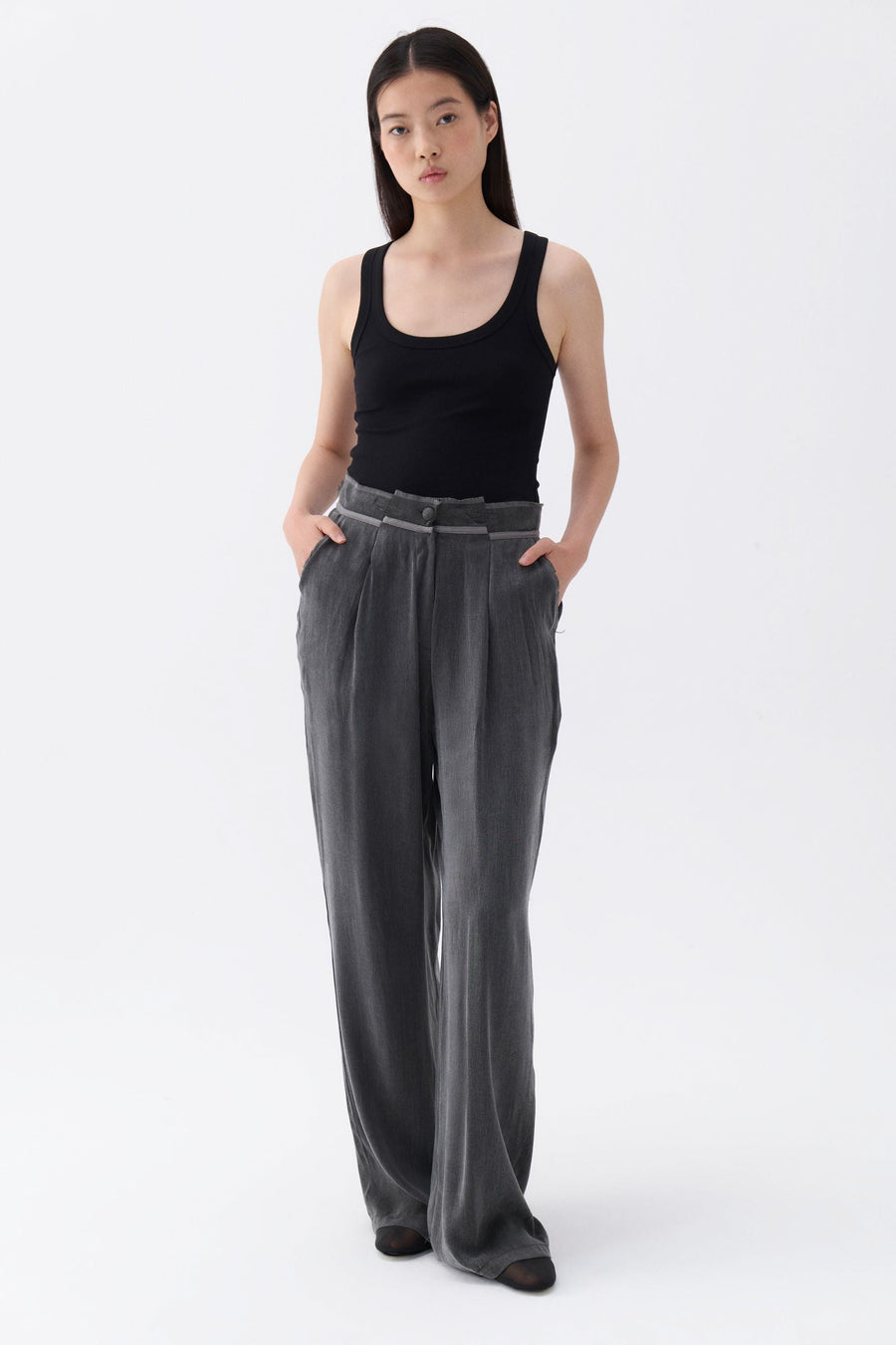 Pleated Palazzo Black Pants