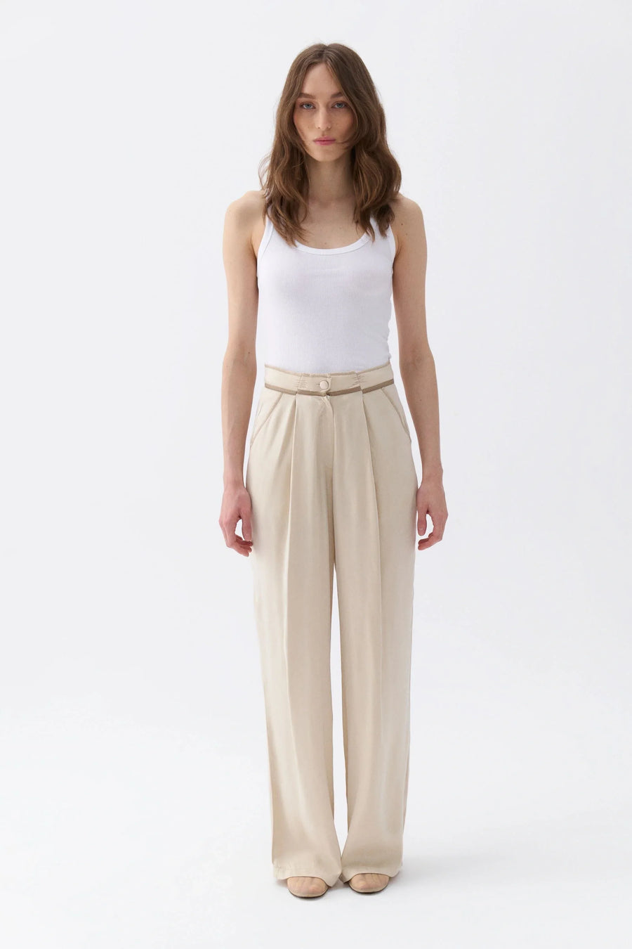 Pleated Ivory Palazzo Pants