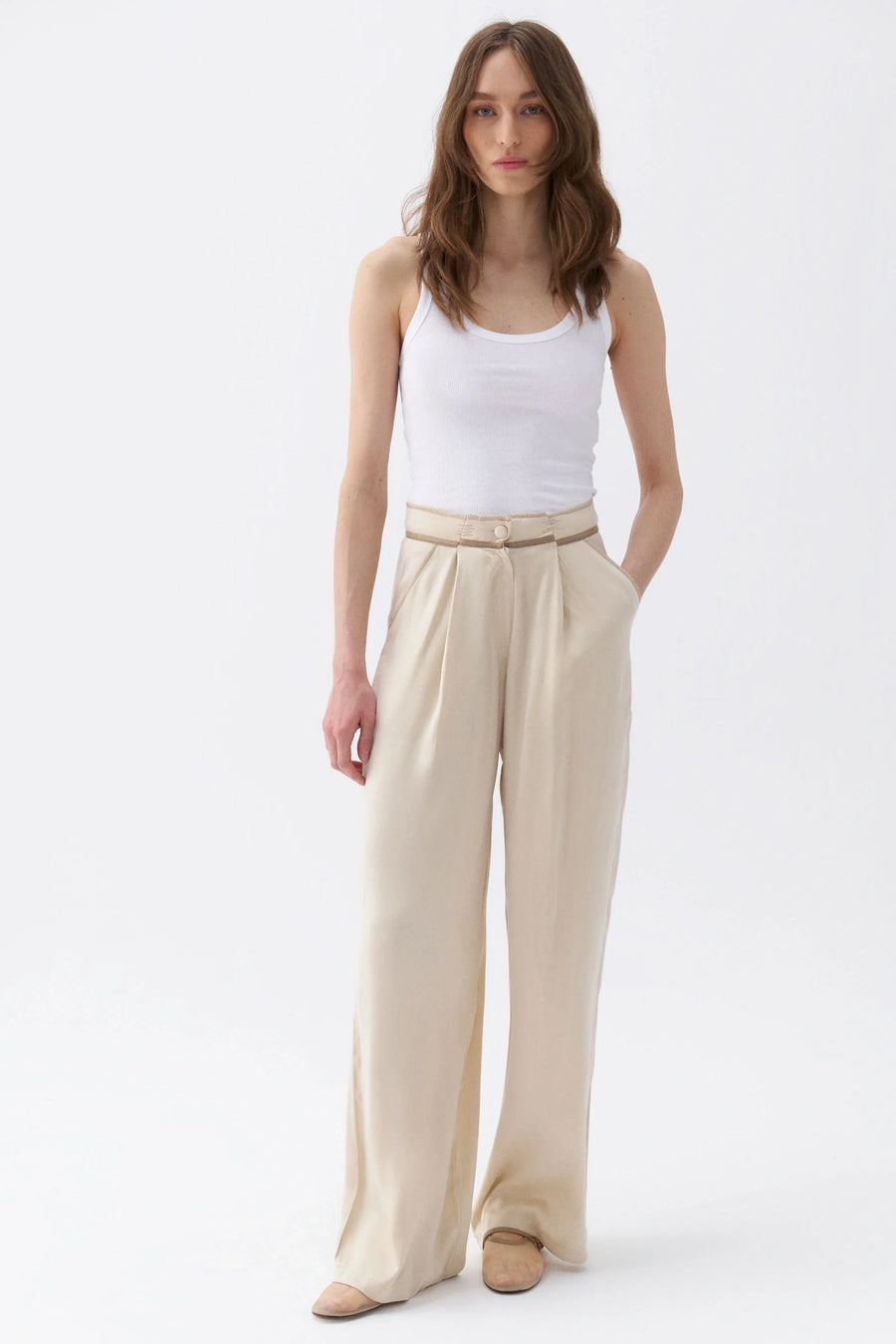 Pleated Ivory Palazzo Pants
