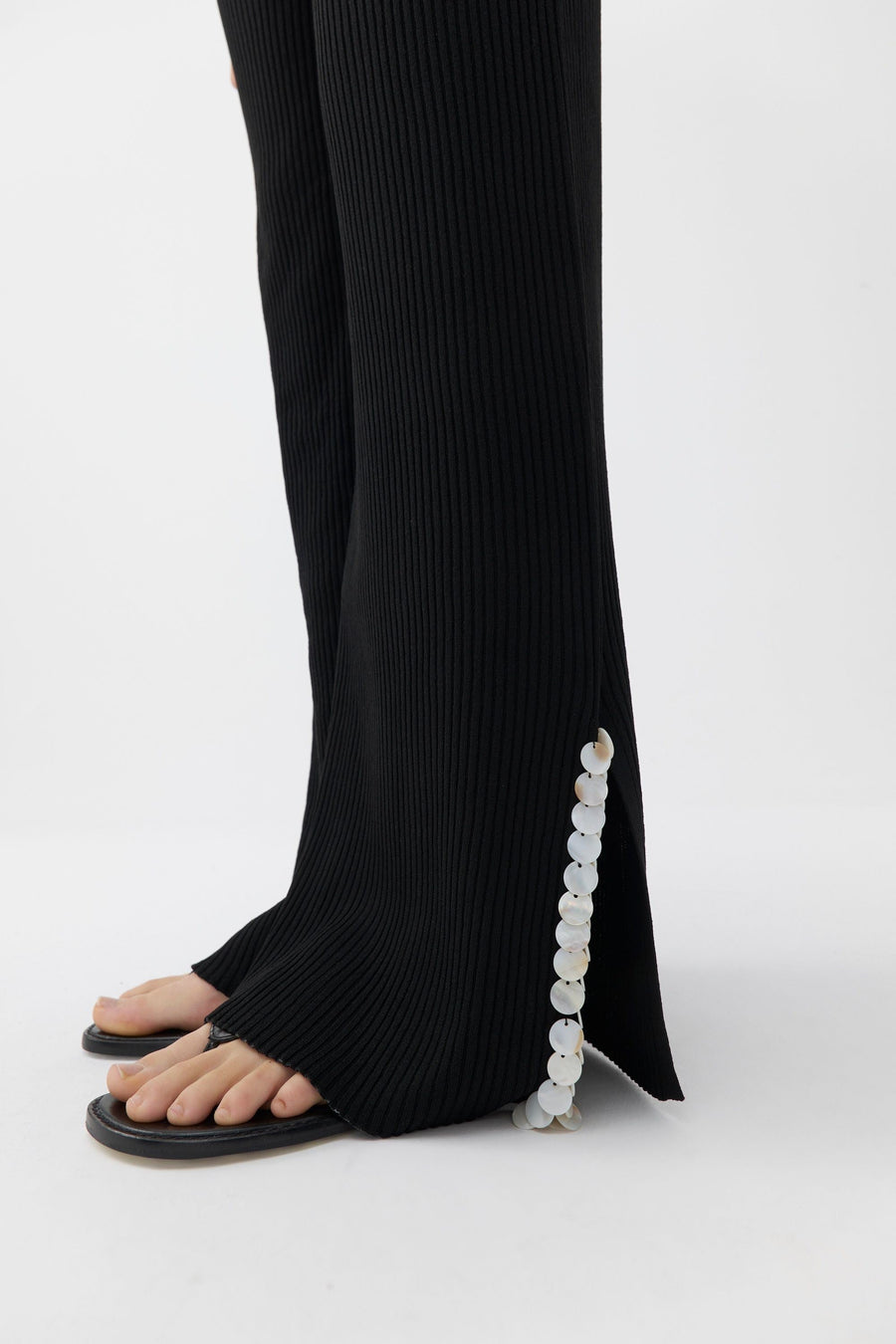 Mother of Pearl Beaded Black Knit Pants