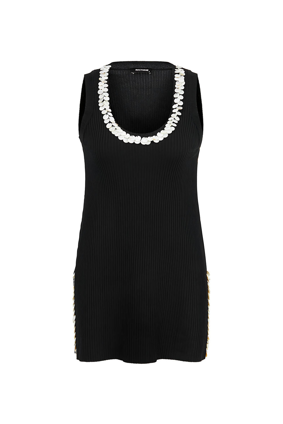 Mother of Pearl Beaded Black Knit Top