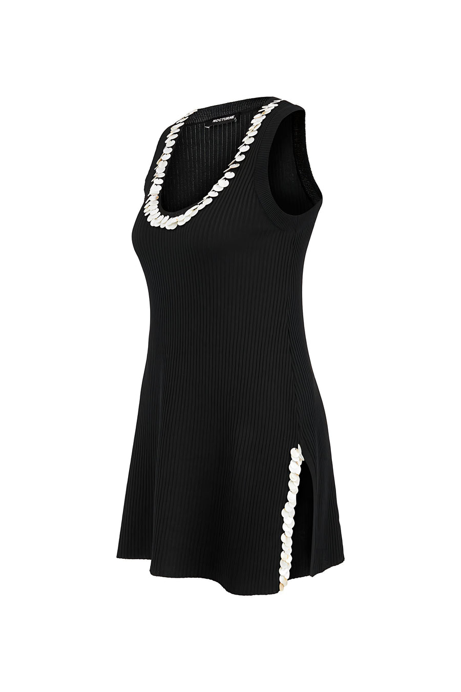 Mother of Pearl Beaded Black Knit Top