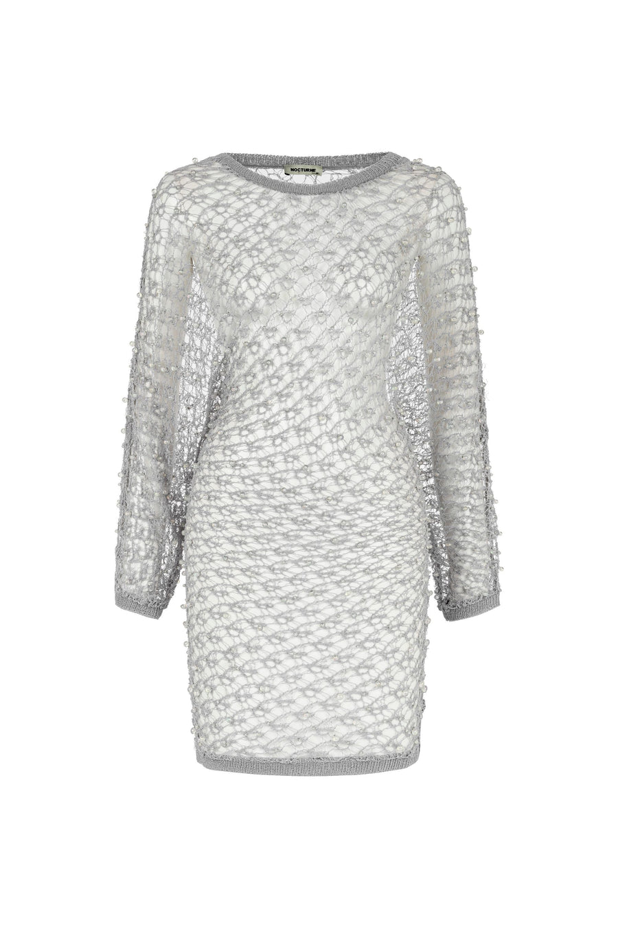 Beaded Mesh Gray Knit Top