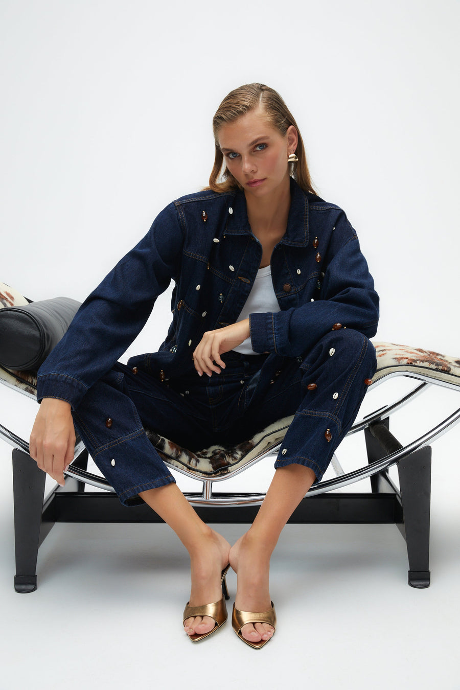 Blue Seashell Designed Jean Jacket