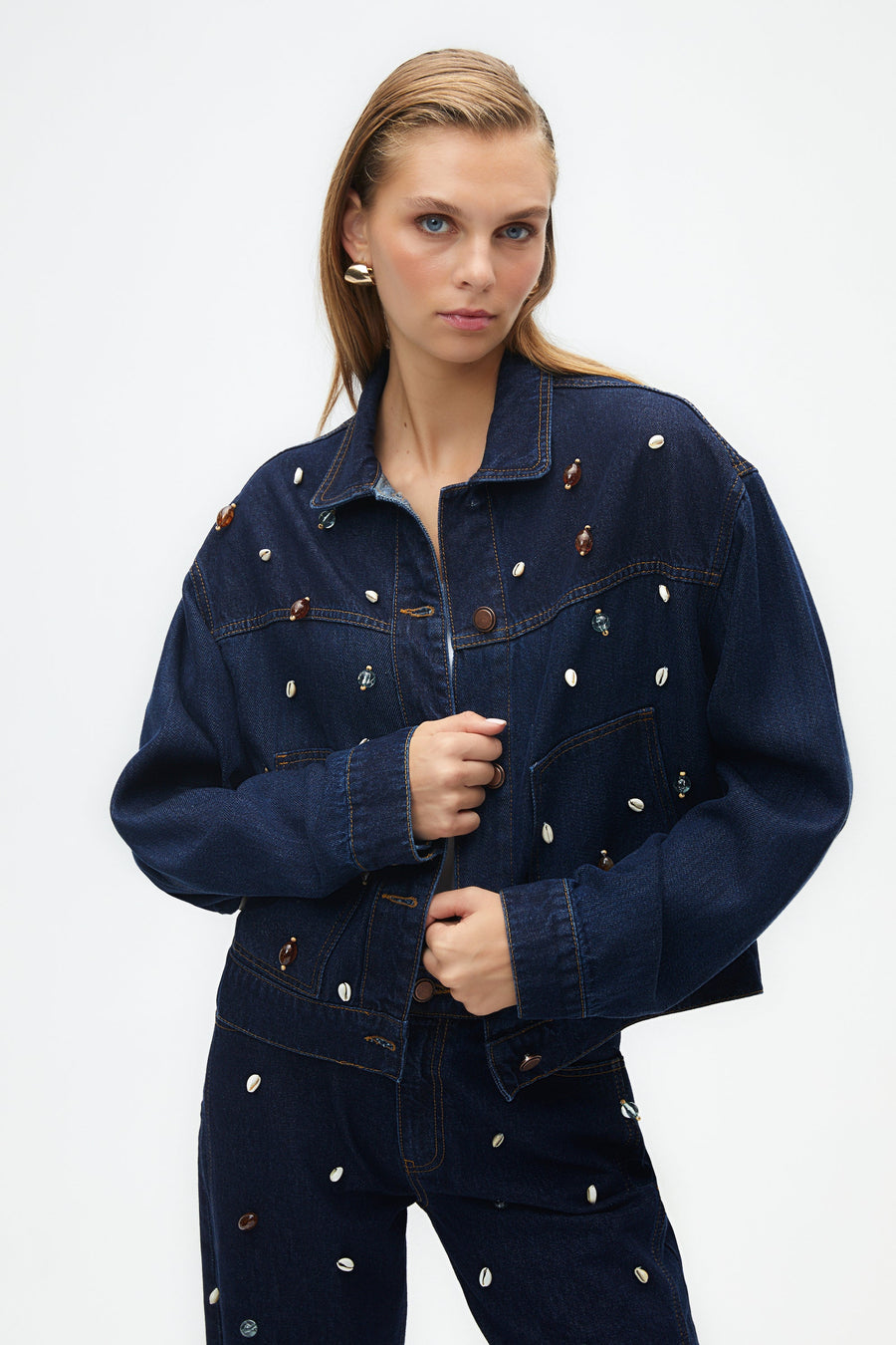 Blue Seashell Designed Jean Jacket