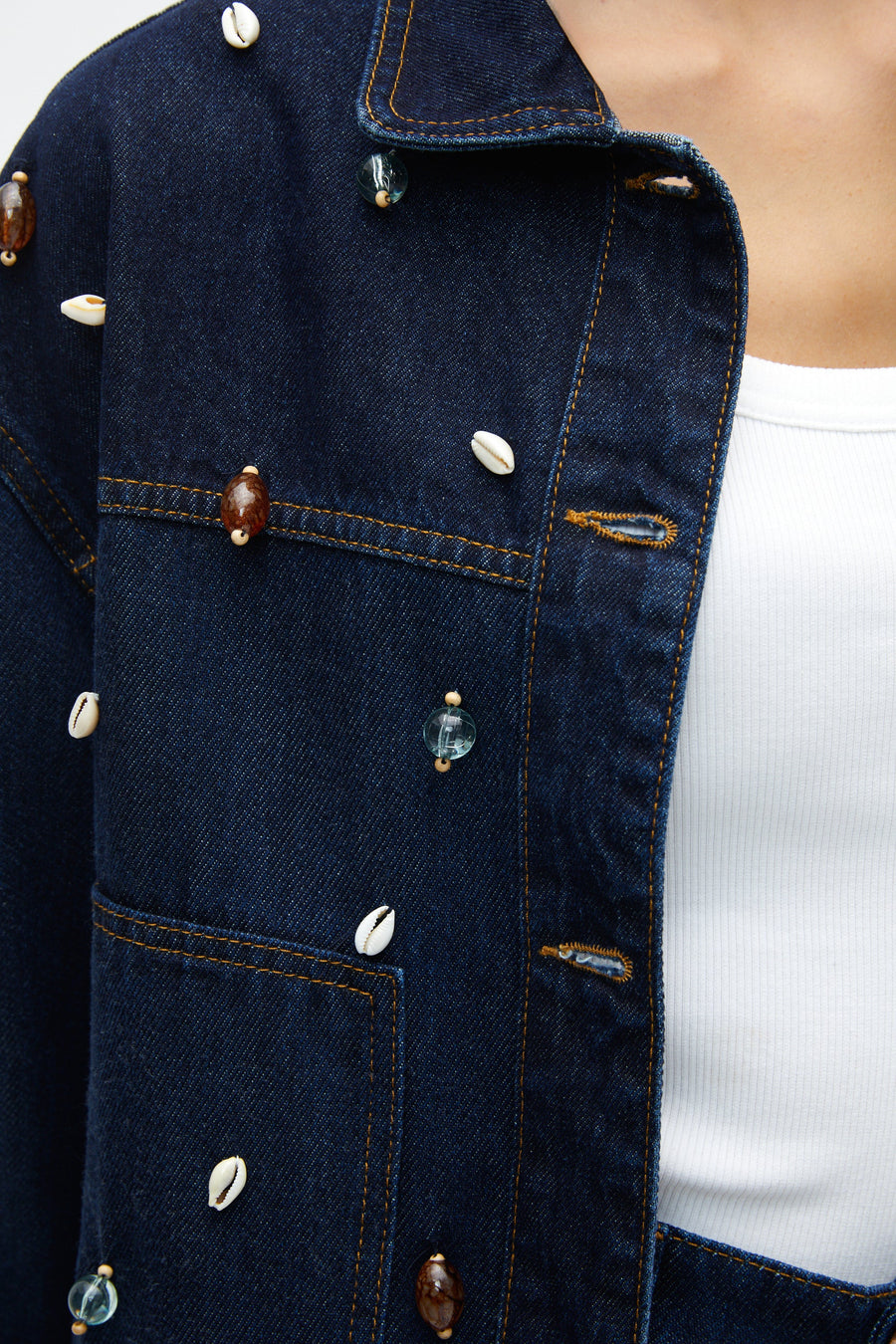 Blue Seashell Designed Jean Jacket