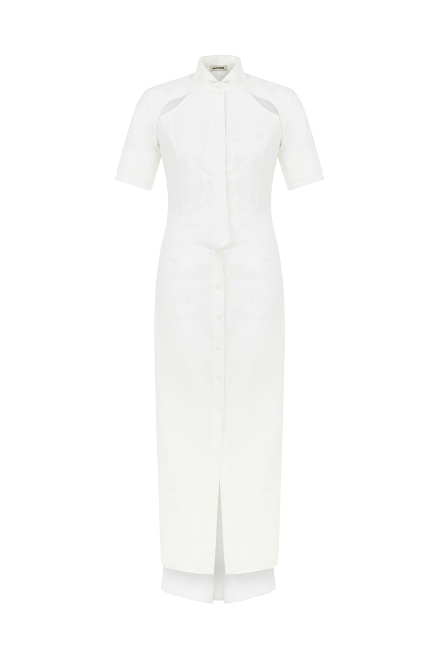Cut-Out Off-White Long Dress with Tail