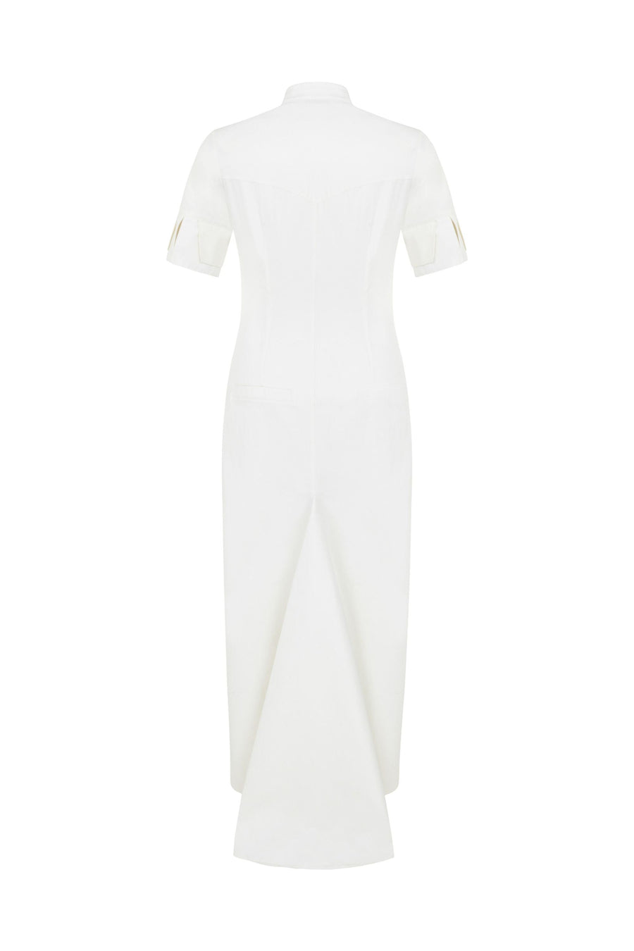 Cut-Out Off-White Long Dress with Tail