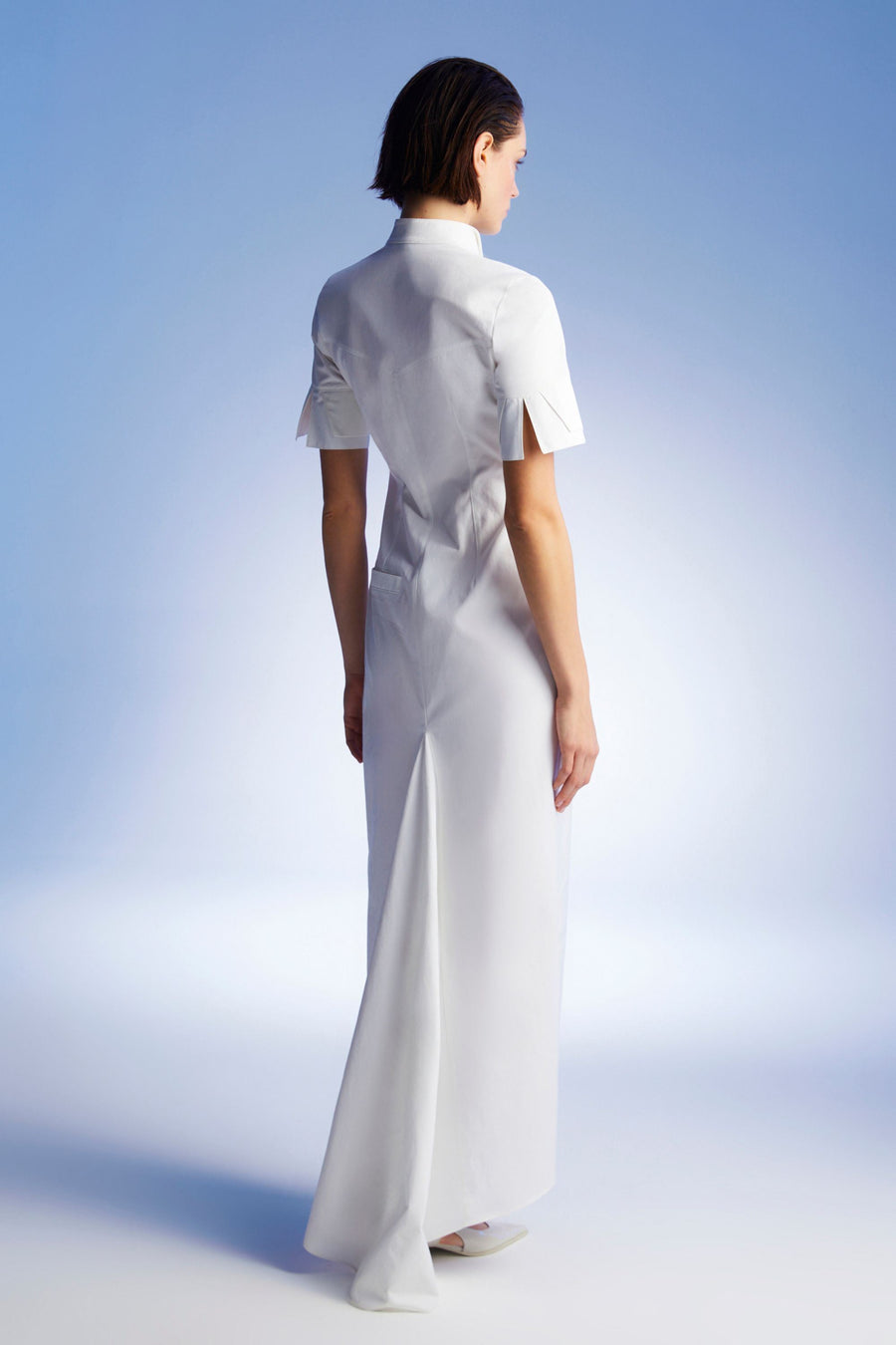 Cut-Out Off-White Long Dress with Tail