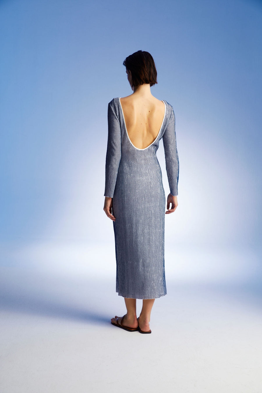 Multi-Colored Striped Dress with Low Back