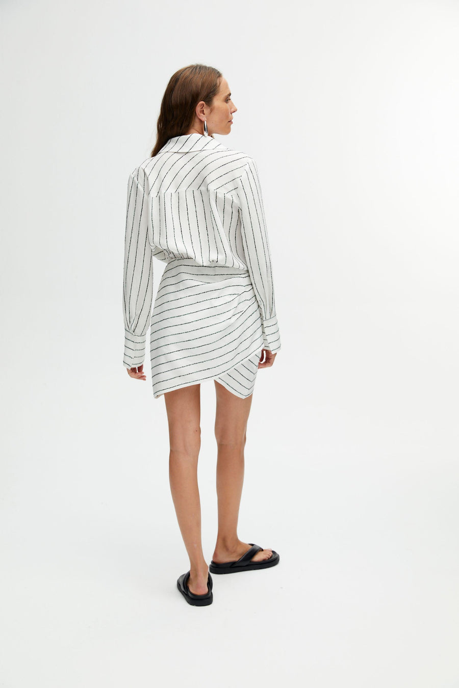 White and Black Striped Shirt Dress