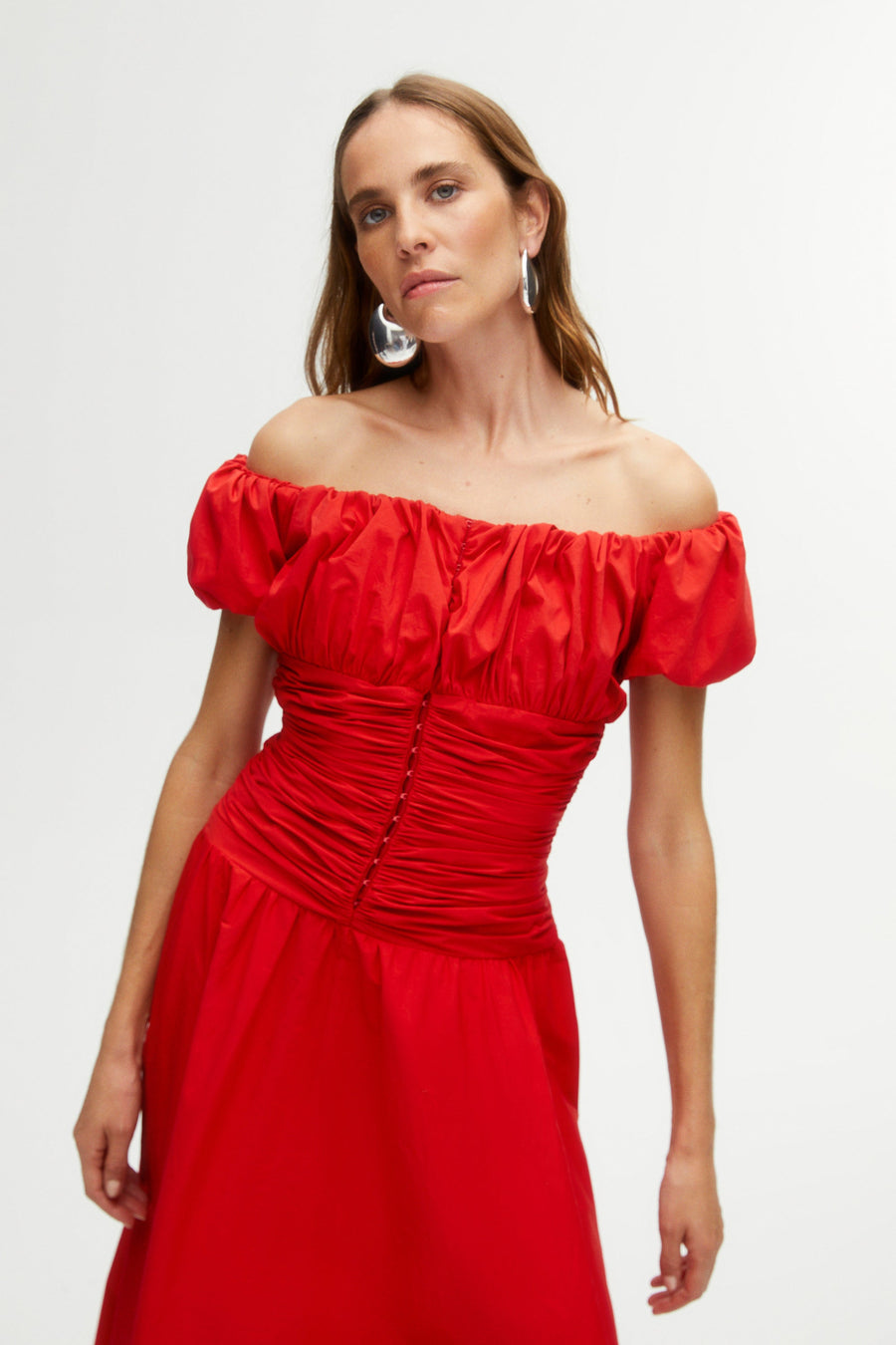 Red Drape Midi Dress