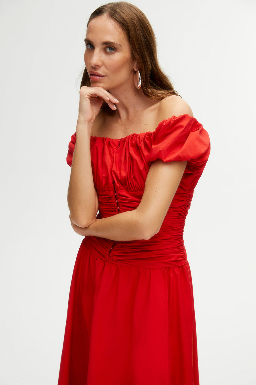 Red Drape Midi Dress