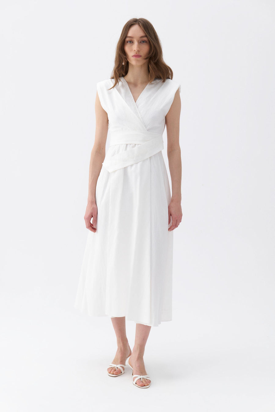 Stone Embroidered  Off-White Dress