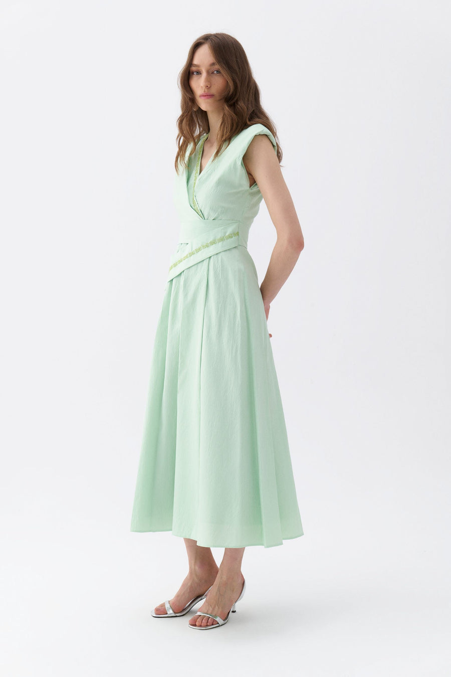 Stone Embroidered Green Dress