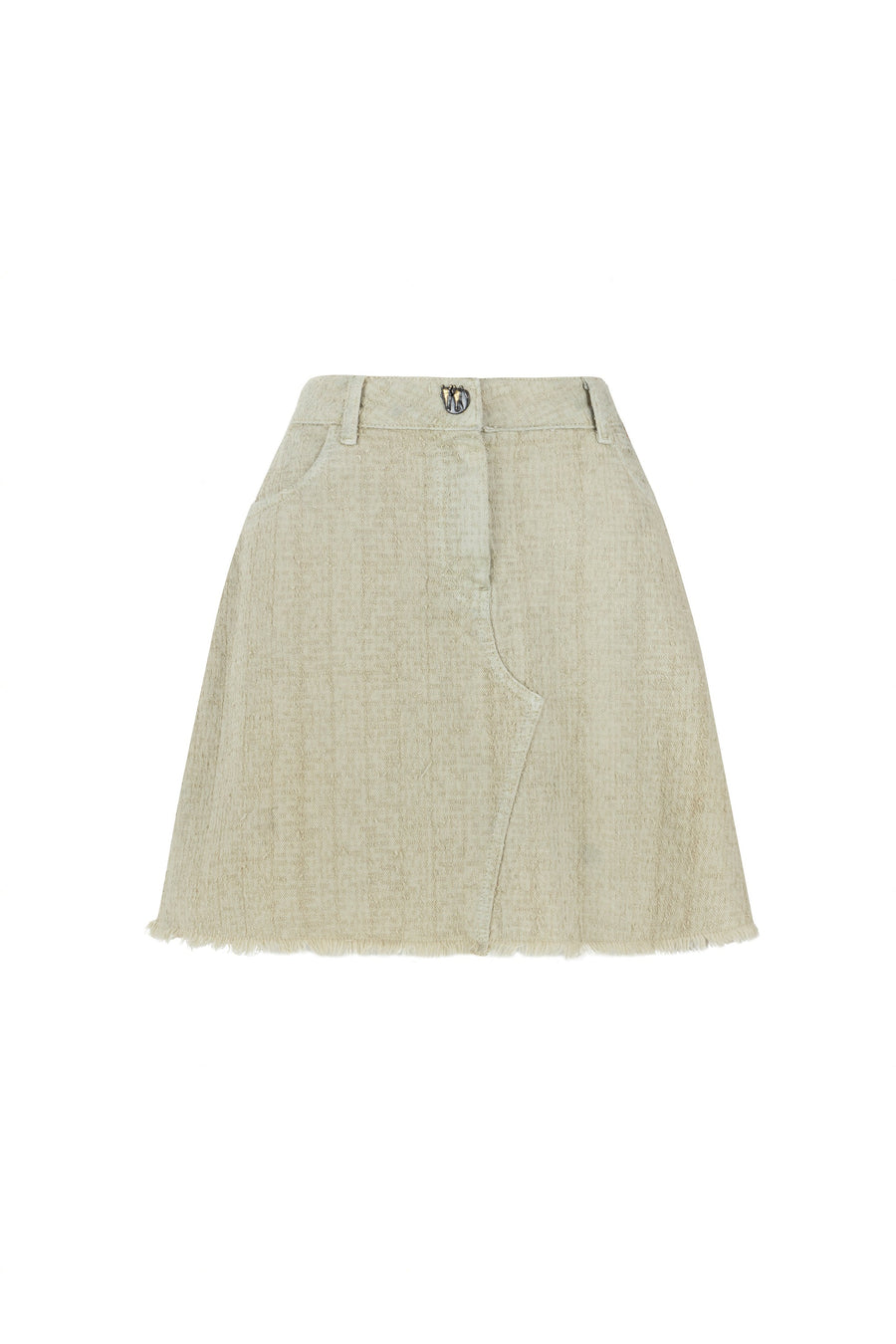 Khaki Tasseled Mini Denim Skirt