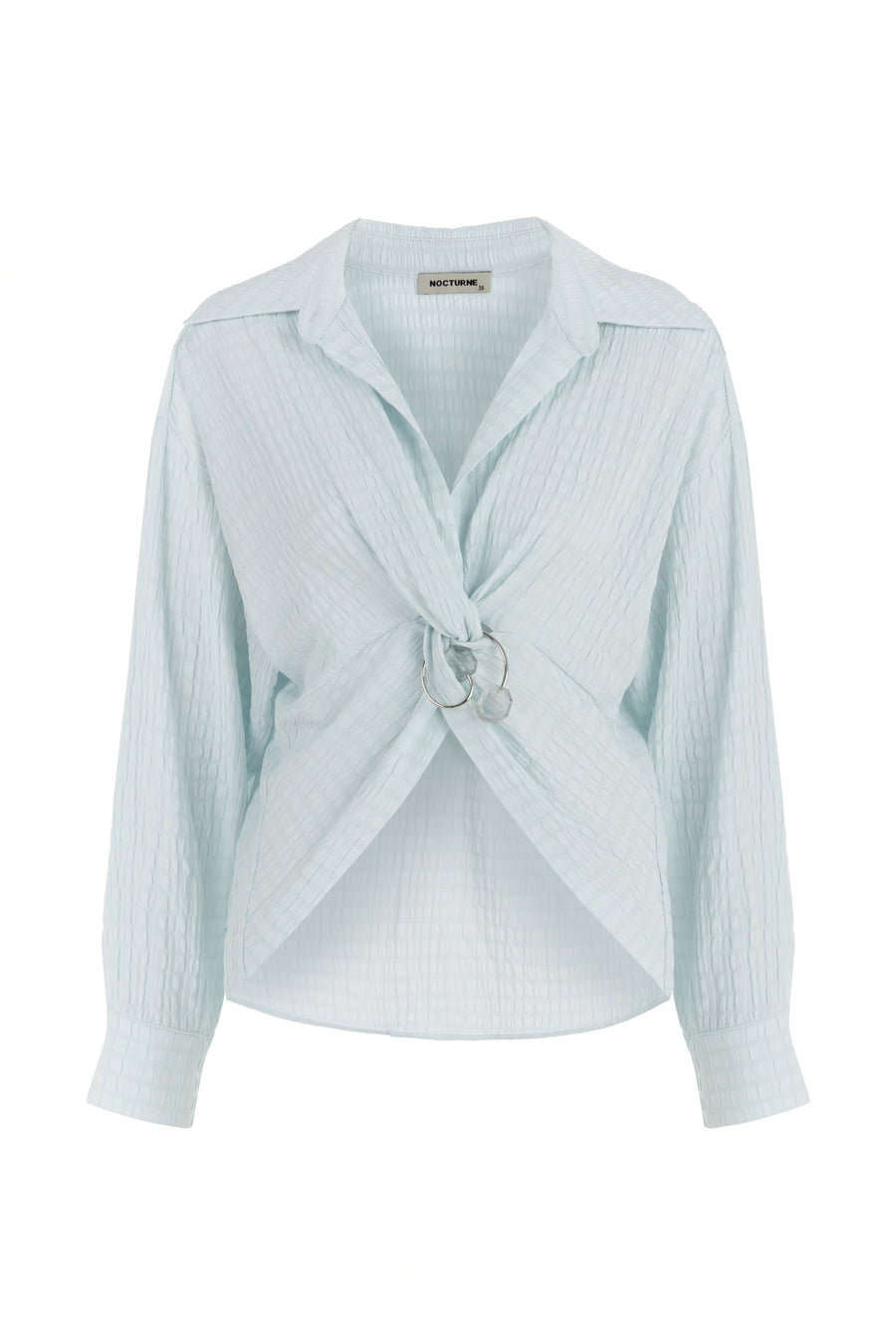 Blue Textured Blouse with Front Knot