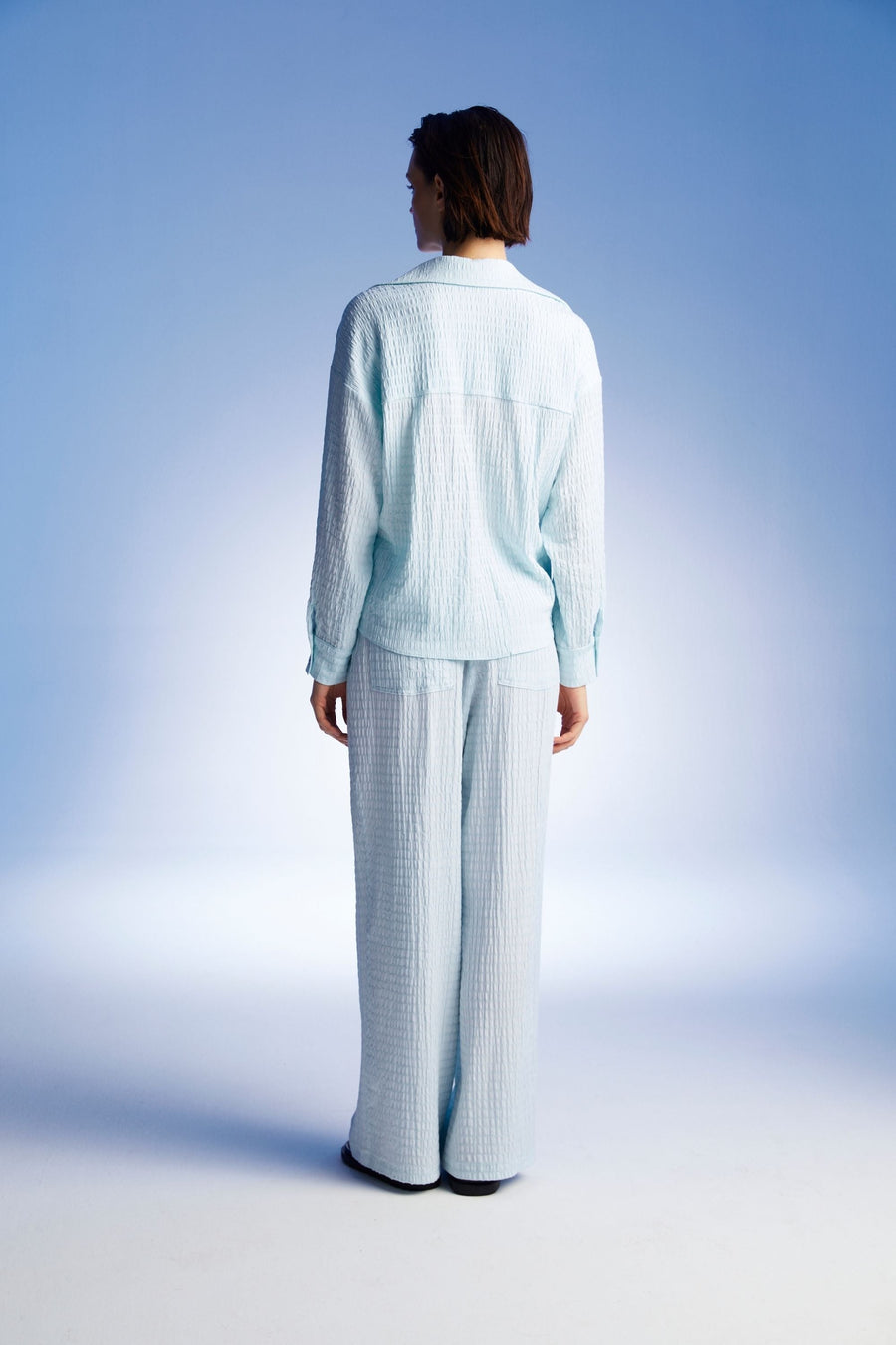 Blue Textured Blouse with Front Knot