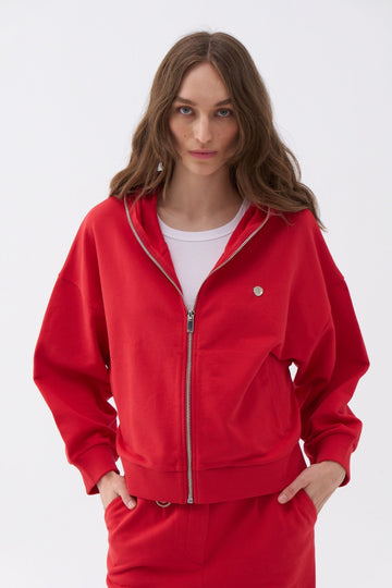 Red Hooded Oversize Sweatshirt