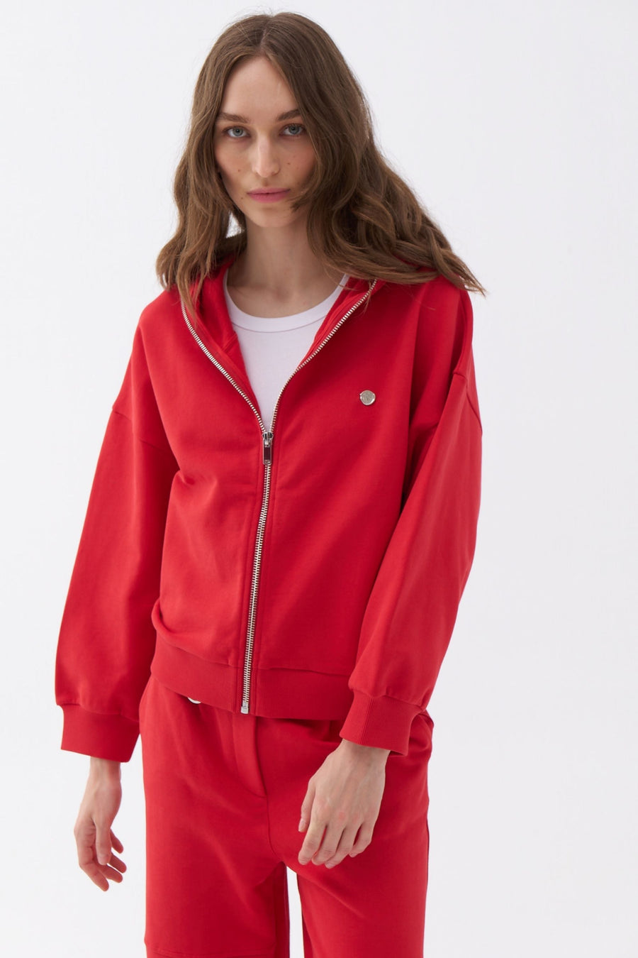 Red Hooded Oversize Sweatshirt