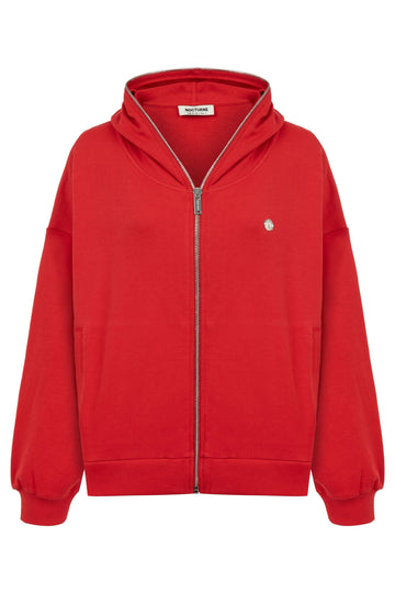 Red Hooded Oversize Sweatshirt