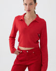 Red Knit Polo Top