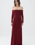 Burgundy Off-The-Shoulder Maxi Dress