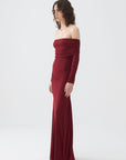 Burgundy Off-The-Shoulder Maxi Dress