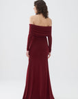 Burgundy Off-The-Shoulder Maxi Dress