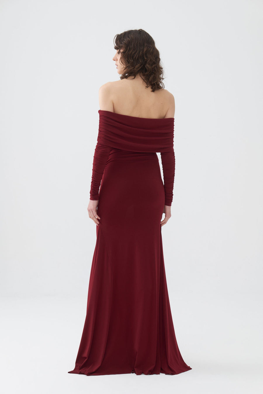 Burgundy Off-The-Shoulder Maxi Dress