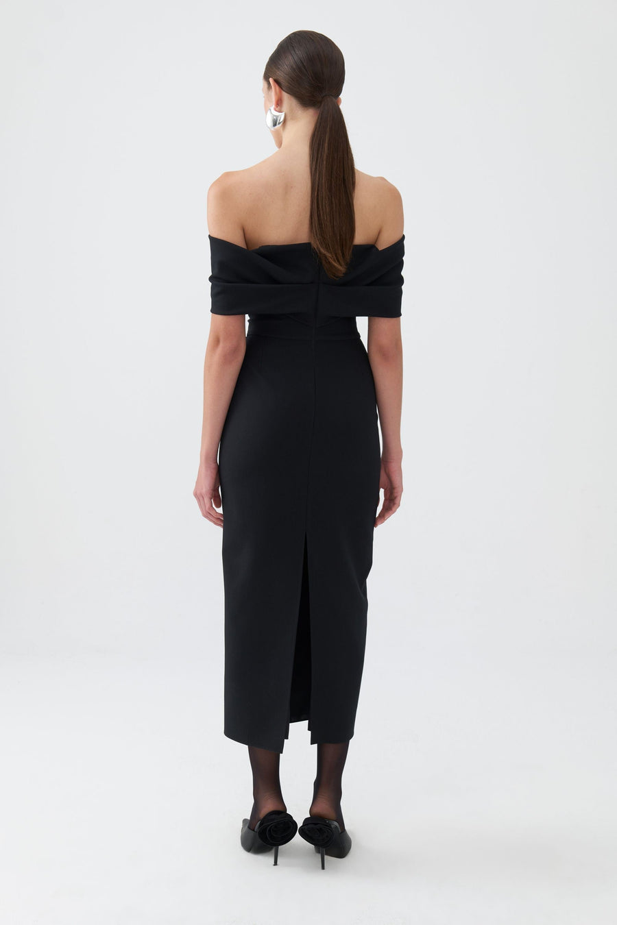 Black Off-The-Shoulder Midi Dress