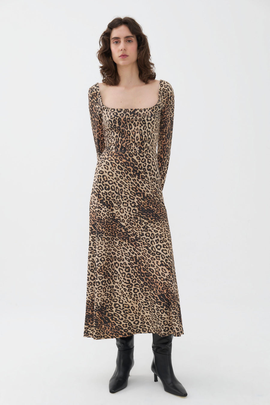 Multicolor Square Neck Midi Dress