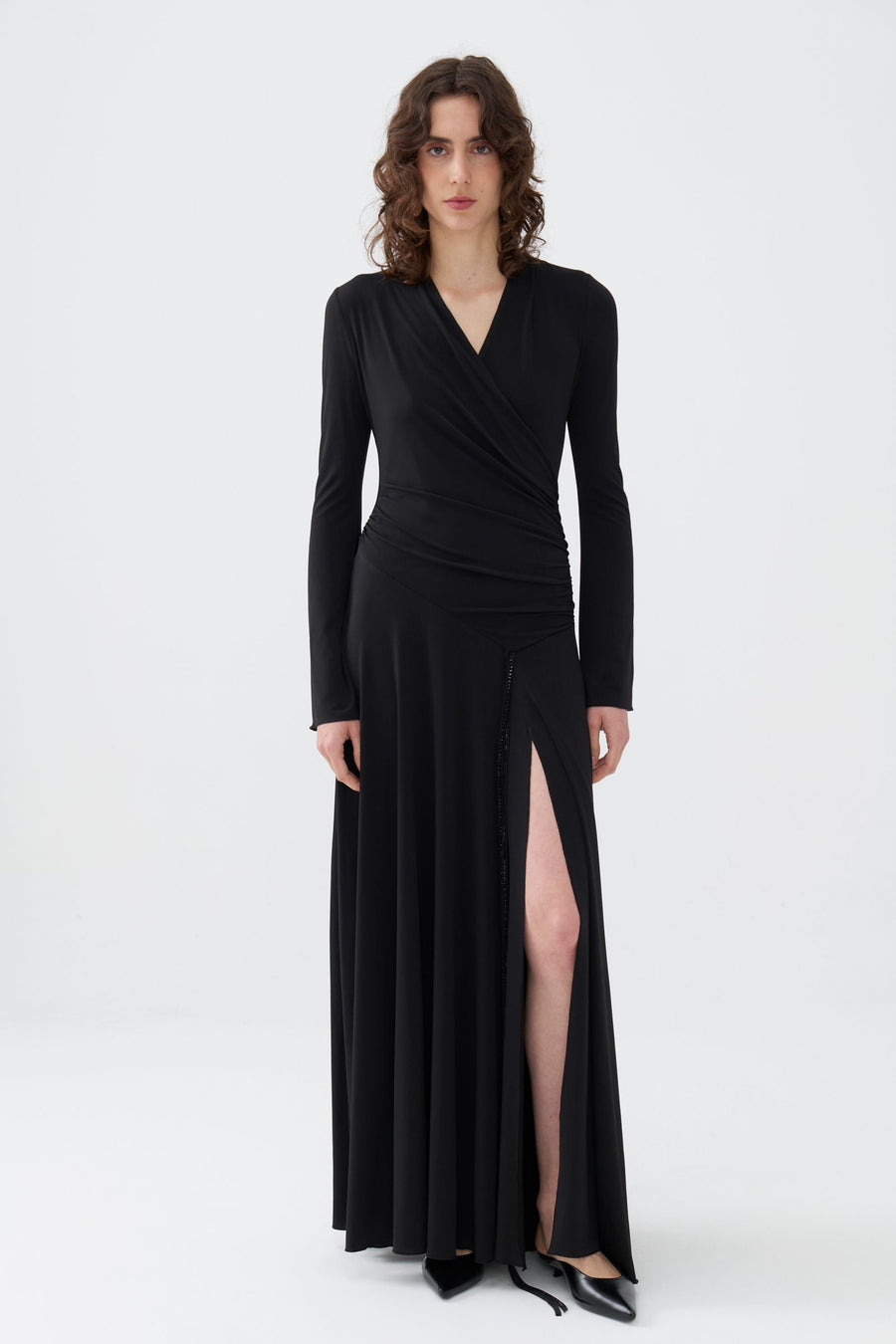 Black Double Breasted Long Dress