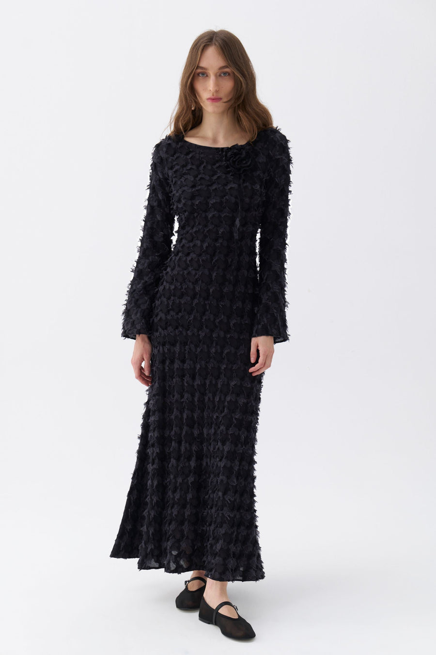 Backless Long Sleeve Black Maxi Dress