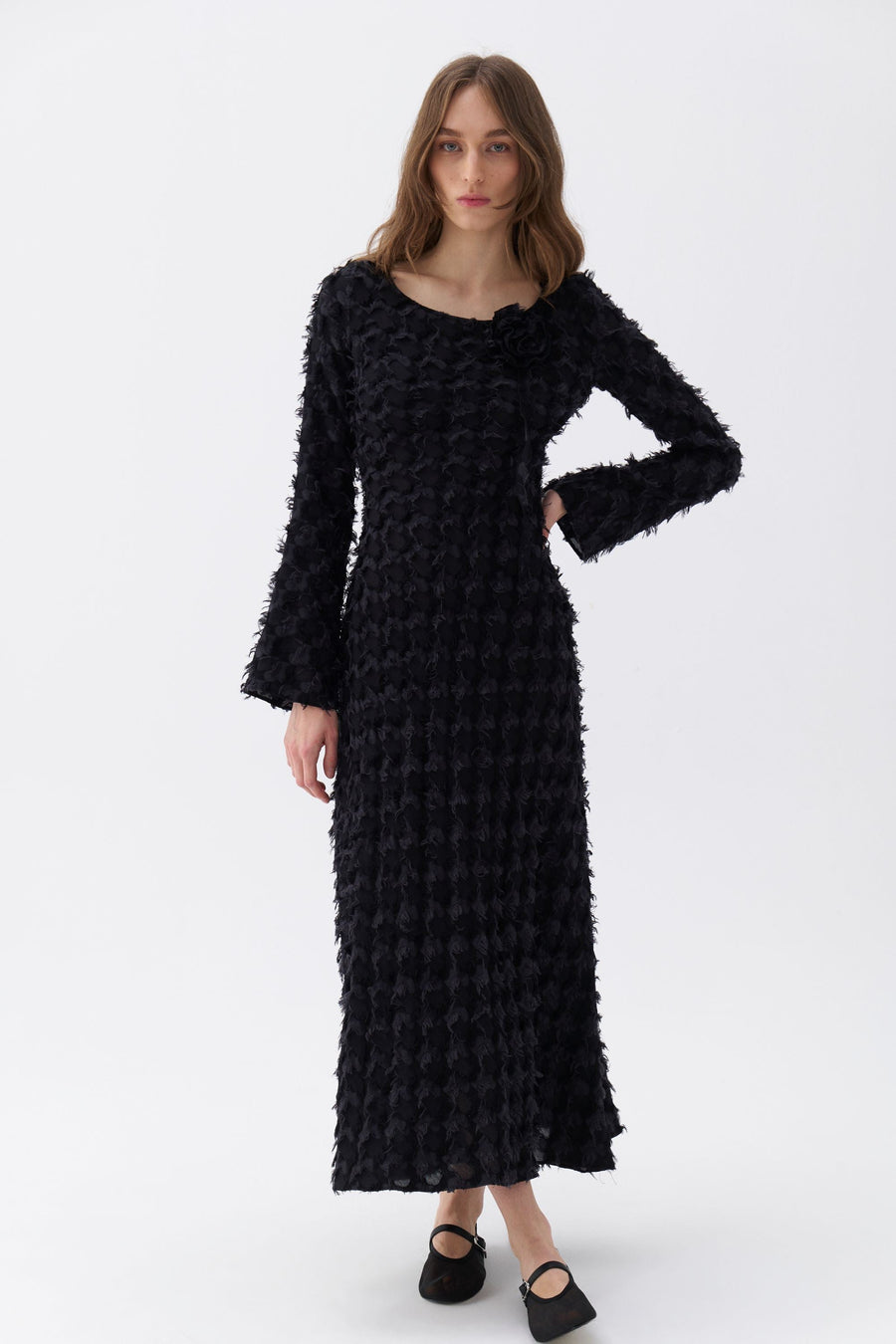 Backless Long Sleeve Black Maxi Dress
