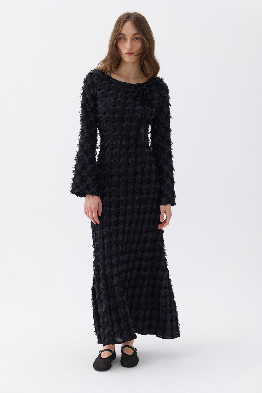 Backless Long Sleeve Black Maxi Dress