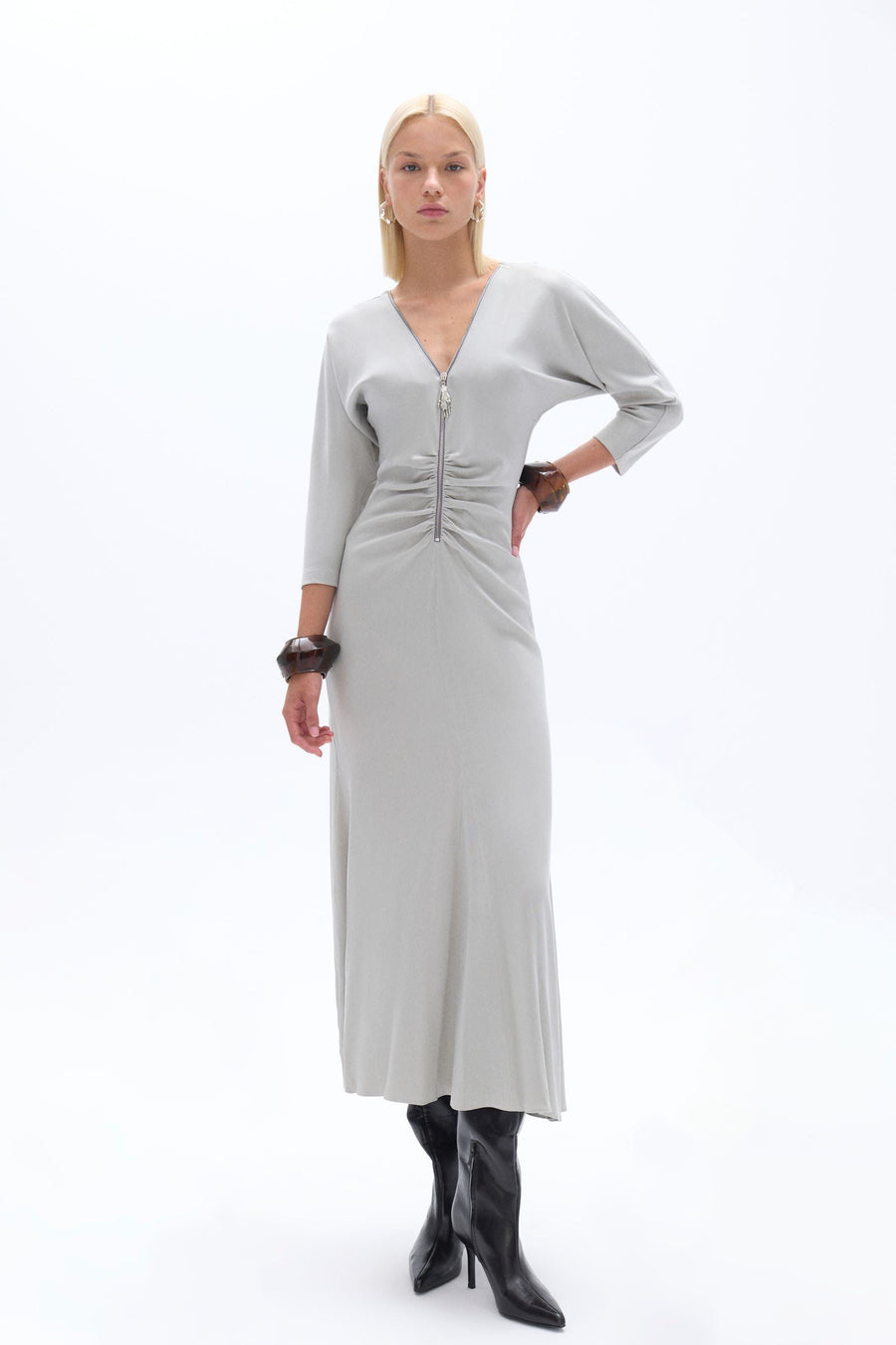 Gray Draped Detail Dress