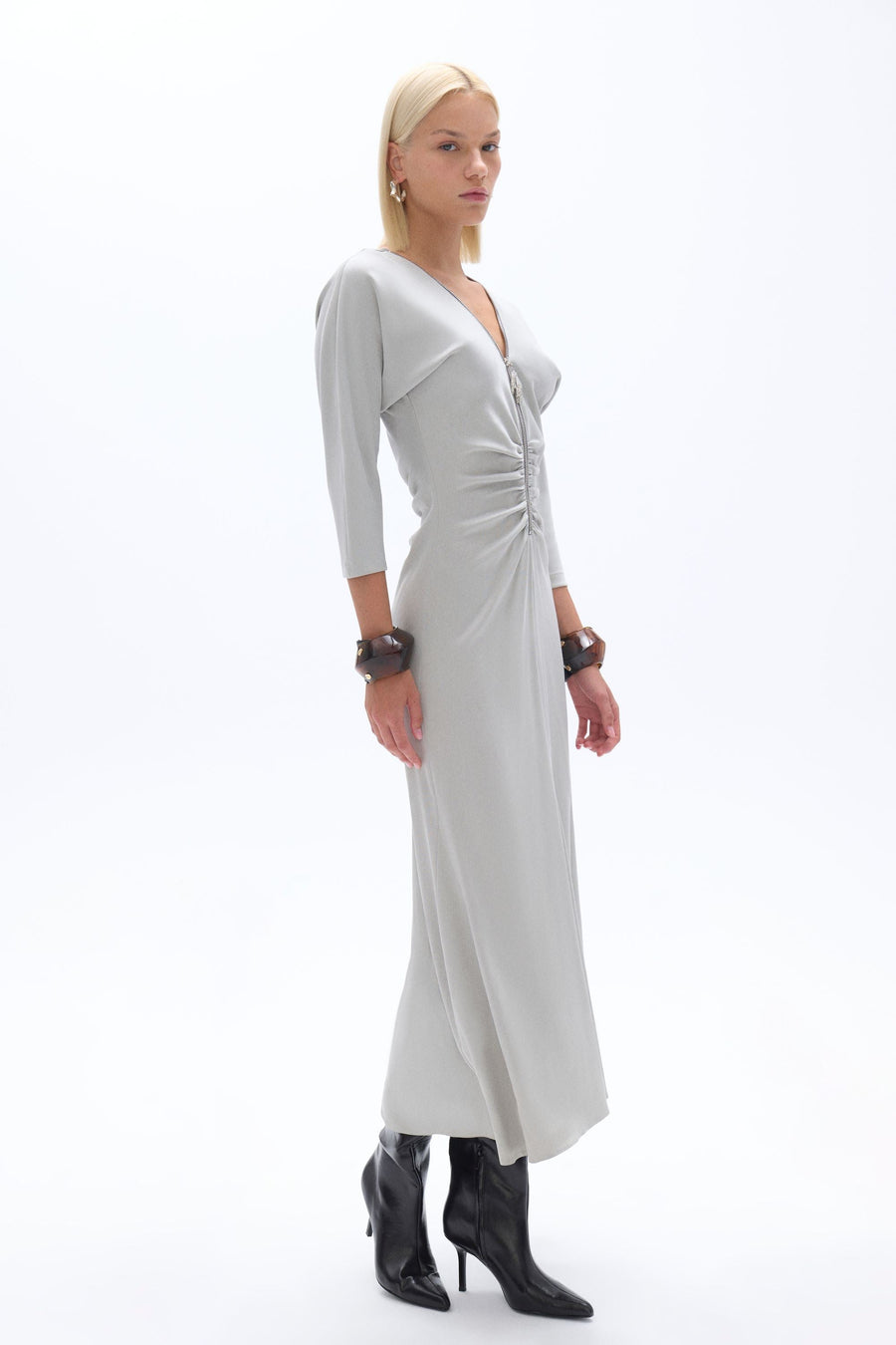 Gray Draped Detail Dress