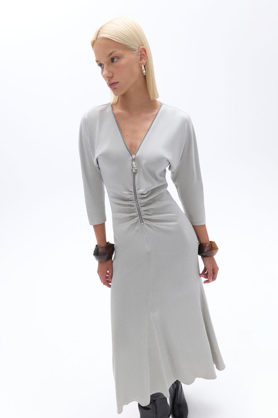 Gray Draped Detail Dress