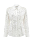 White Rhinestone Embroidered Button-Up Shirt