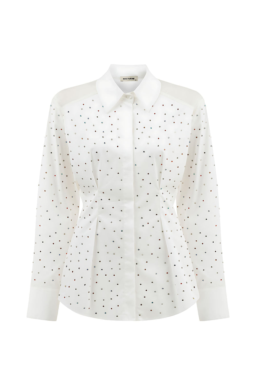 White Rhinestone Embroidered Button-Up Shirt