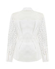 White Rhinestone Embroidered Button-Up Shirt