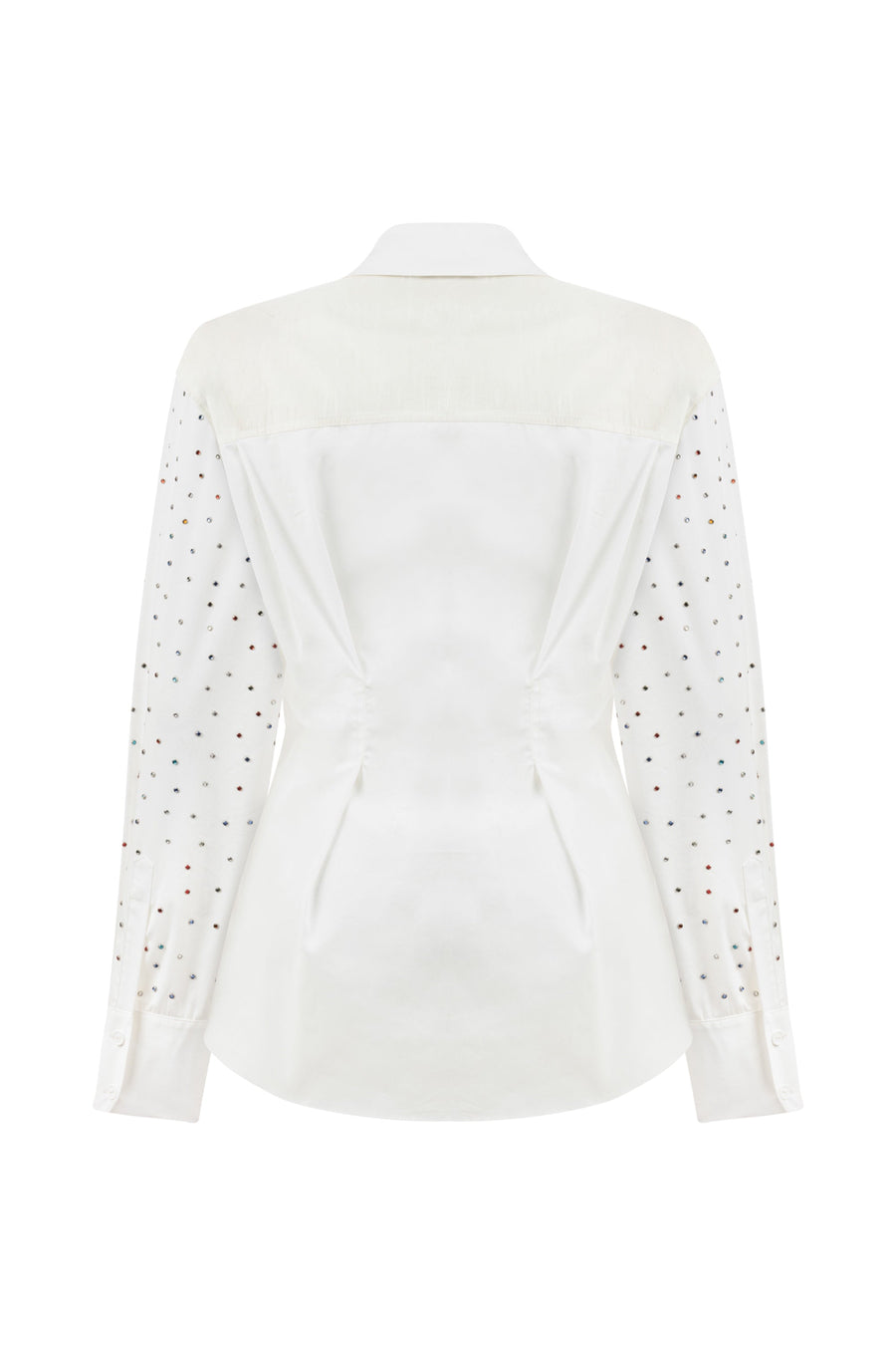 White Rhinestone Embroidered Button-Up Shirt