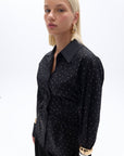 Black Rhinestone Embroidered Button-Up Shirt