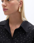 Black Rhinestone Embroidered Button-Up Shirt