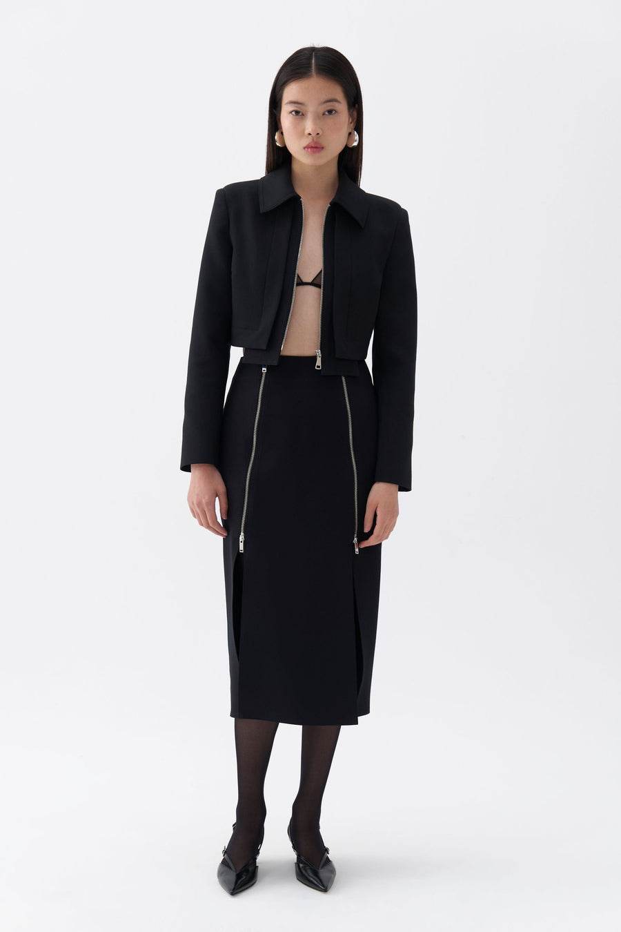 Black Pencil Skirt with Zipper Design