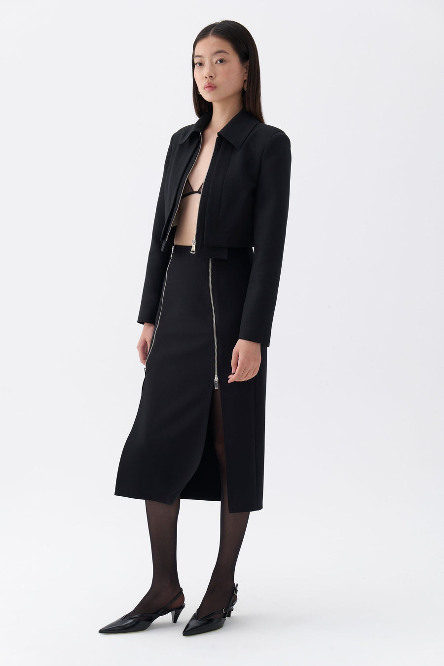 Black Pencil Skirt with Zipper Design