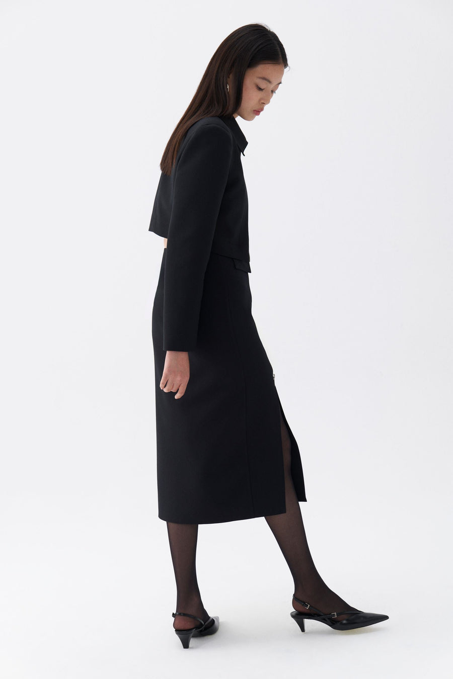 Black Pencil Skirt with Zipper Design